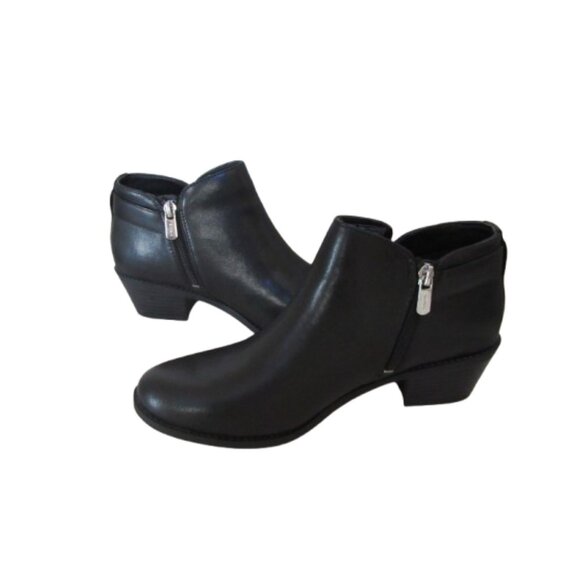 Black Leather Ankle Boots With Side Zipper & Buckle Detail - Picture 2 of 9